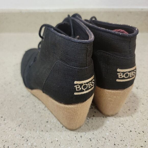 Bobs from Sketchers Black Canvas Wedge Bootie Size 9 - Picture 5 of 10